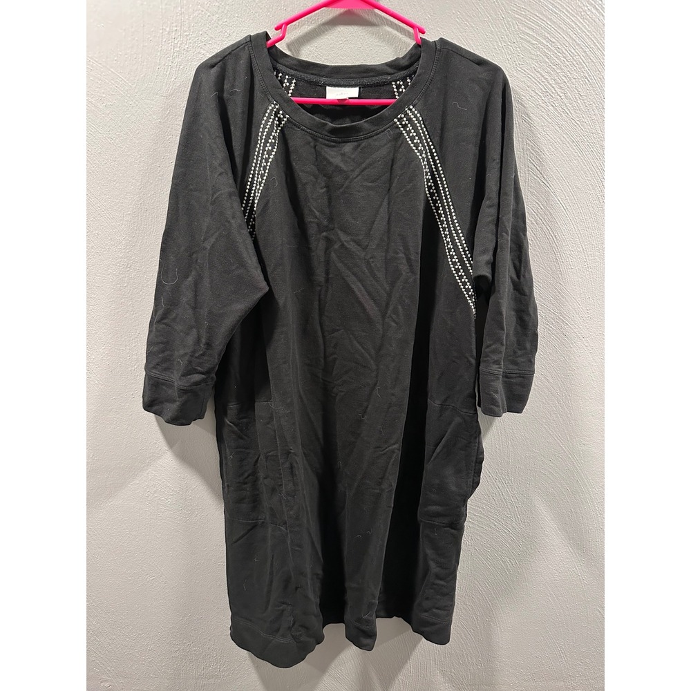 J. Jill Fit Black Embroidered Raglan Sleeve Sweatshirt Dress Pockets Large